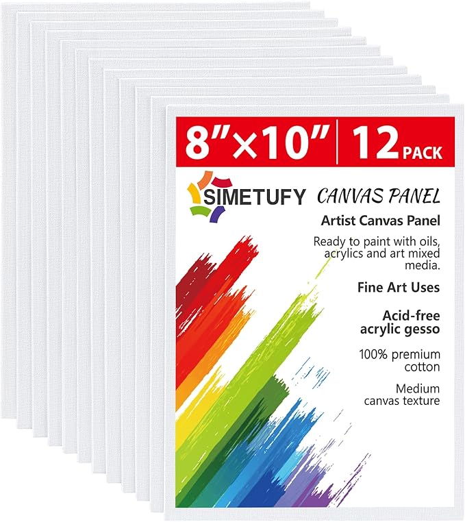 12 Pack 8x10 Canvas Boards for Painting,Art Painting Supplies | Blank Flat Canvas Panels Gesso Primed 100% Cotton for Acrylic Oil Watercolor Tempera Paint by Simetufy