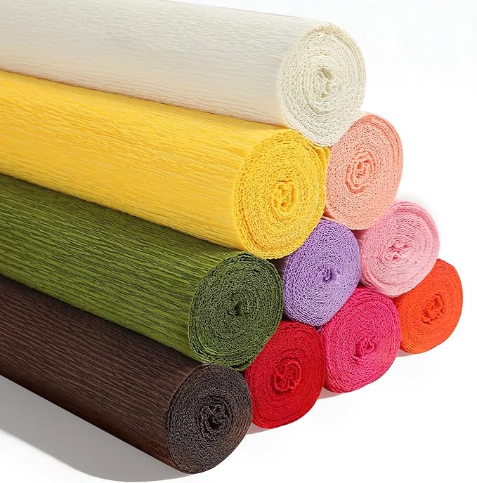 Heavy Crepe Paper for Flower Making, DIY Crafts | Italian-Quality Crepe Paper with 300% Stretch | Papel Crepe de Colores Paquete (10 Rolled, Muticolor) by BloomLikeFlowers