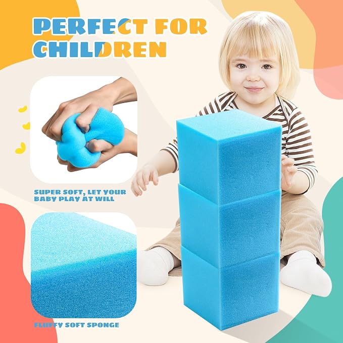 Foam Pit Cubes, 24 PCS 5 Inches Gymnastics Foam Blocks Trampoline Blocks, Multi-Sport Protective Padding for Freerunning, Trampoline, Parkour, Skate Parks & BMX - Blue & Yellow - Image 3