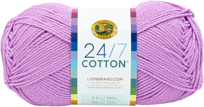 Lion Brand Yarn, 24/7 Cotton Yarn, Orchid, Purple, 1 Pack | Light Worsted 100% Mercerized Cotton Yarn for Crochet, Knitting, Craft, 185 Yards of Natural Fiber for Tees, Bags, Dishcloths by LionBrandYarn