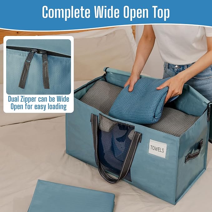 VENO Moving Bags, Wide Open Top, Clear Window, Light Blue, 6 Pack | Moving boxes Alternative, Heavy Duty, Storage Bags, Clothes and Comforter Storage, Packing Supplies, College Dorm Essentials - Image 2