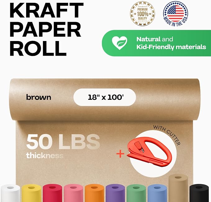 Brown Kraft Paper Roll 18" x 1200" (100 feet) with Cutter - USA-Made Gift Wrapping Paper for Packing, Moving, Shipping & Crafts/Arts - 100% Recyclable Natural Craft Material by IDL Packaging | Gift Wrapping Paper for Packing, Moving, Shipping & Crafts/... - Image 2