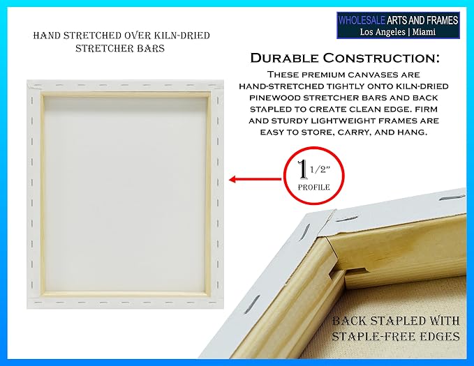Stretched Canvas for Painting 20x20 5PK 1.5" 13 Oz. 20x20 Canvas Value Pack.Large Stretched Cotton Blank Canvas for Painting. 20 x 20 Canvases Bulk XL Rectangle Universal Triple Primed for Paint&Sip - Image 2