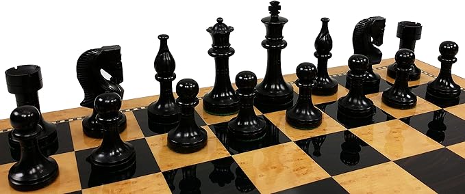 HPL 3 1/2" King Staunton Wood Russian Knight Black & Natural Boxwood Chess Men Set - NO Board