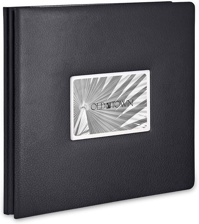 Old Town Bonded Leather Photo Album, Large Leather Scrapbook, Expandable Scrapbook Album 12x12 Double-Sided White Paper Pages and Optically Clear Pockets, Faux Suede Lining, Black by OldTownFrames