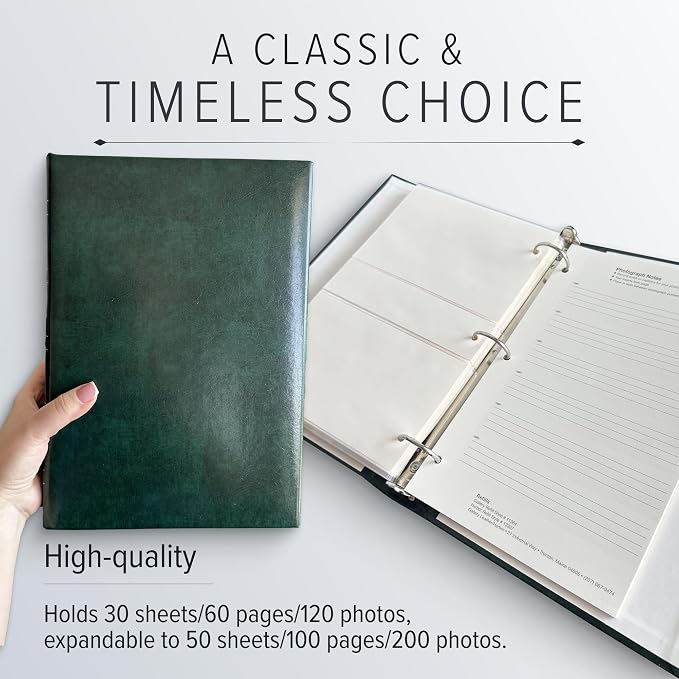 Gallery Leather Slimline Photo Album for 4x6 Pictures with Slip-In Pockets | and Writing Space Holds 120 Photos Premium Bonded Leather 3-Ring Binder, Made in USA, Acadia Burgundy - 11.75" x 8" - Image 4