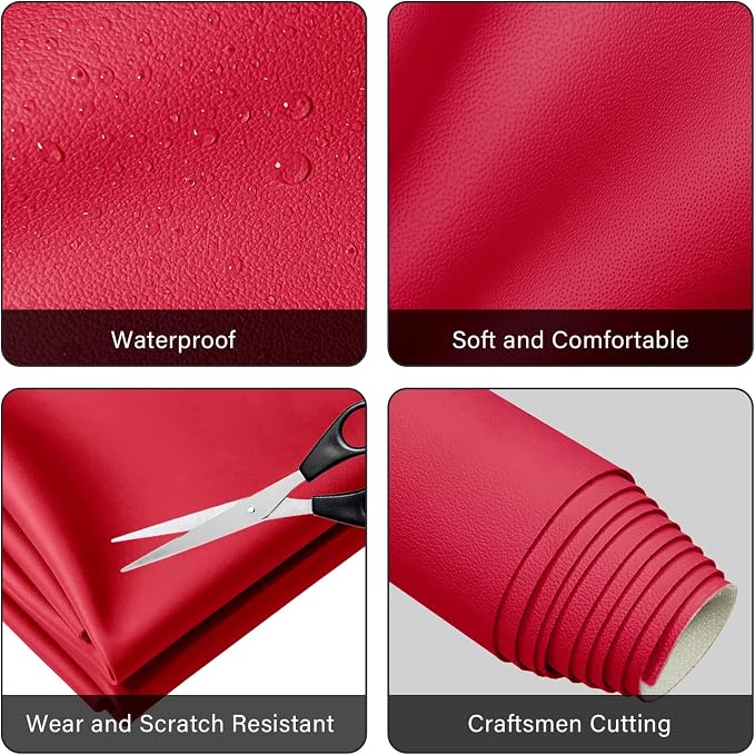 Faux Leather Fabric,54"x36" Thick Durable Synthetic Upholstery Leather Vinyl, Soft Smooth Waterproof, Durable,Replacement Renovate for Wallets, DIY Projects, Furniture, Car Seats 1 Yard-Red - Image 5