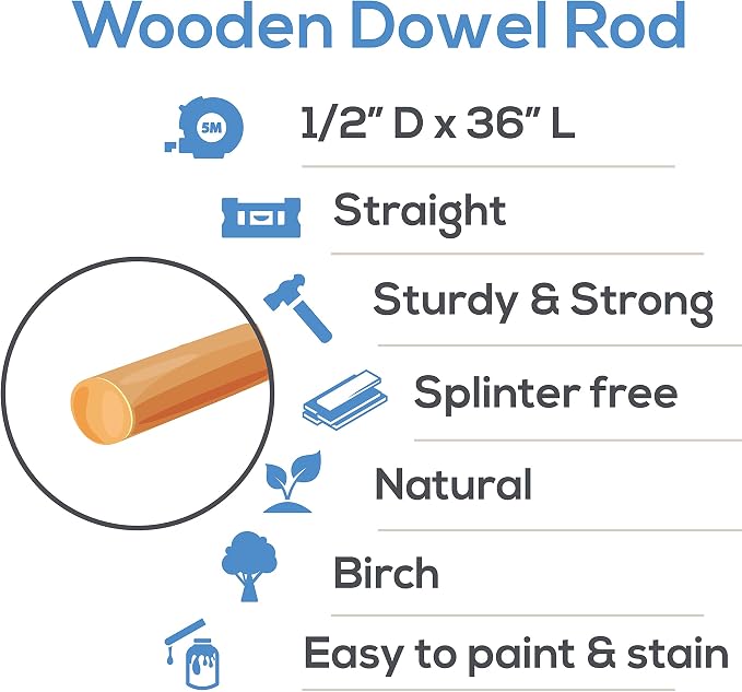 Dowel Rods Wood Sticks Wooden Dowel Rods - 1/2 x 36 Inch Unfinished Hardwood Sticks - for Crafts and DIYers - 100 Pieces by Woodpeckers - Image 4