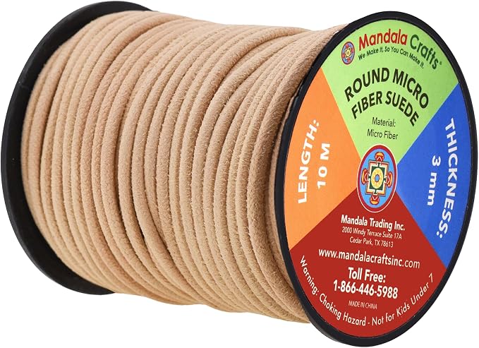 Mandala Crafts 3mm Round Tan Faux Suede Vegan Leather, Jewelry Making | 11 Yards Durable Leather Strings for Bracelets, Necklaces, Braiding, Dream Catchers, Chokers, Pendants & Lacing - Image 2