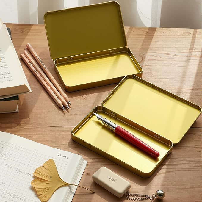 Geiserailie 2 Pack Metal Tin Boxes with Hinged Lids, Rectangular,Gold | Empty Storage for Watercolor Paint, Jewelry, Pencil Case, Candy, 7.0x4.2x0.6 Inch Rectangular Craft Organizer Tin - Image 6