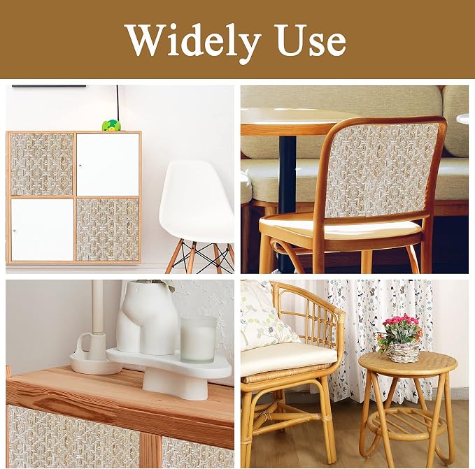 16.5” x3.3FT Natural Rattan Cane Webbing, Woven Mesh Cane Net Roll for DIY Caning Furniture Decor Projects: Chair, Cabinet, Ceiling and Door (+) - Image 2