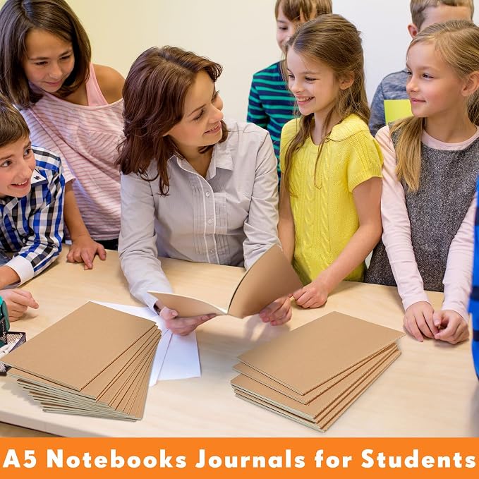 100 Pcs A5 Journals Notebooks Bulk,Brown,Grid | Kraft Softcover Small Notebooks 5.5 Inch x 8.3 Inch Notepads with 60 Page 30 Sheet for Writing Sketch Travel Office Supplies - Image 4