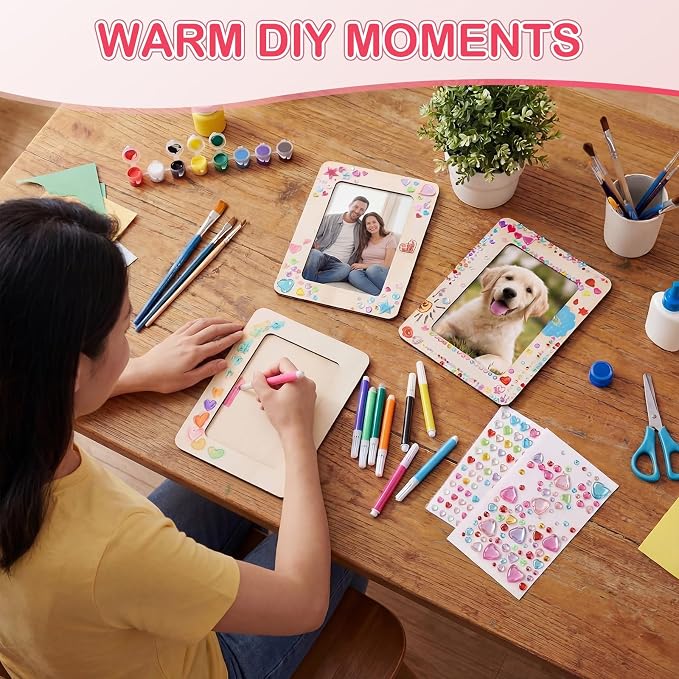 Yousoontic 30 Pack Picture Frame Painting Craft Kit for 4 x 6 Inch Photo DIY Unfinished Wooden Picture Frames with 30 Pcs Color Pens and 10 Sheets Crystal Diamond Stickers for DIY Craft - Image 7