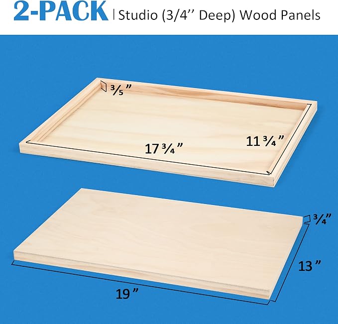 2 Pack 13x19 Unfinished Birch Wood Panels Kit for Painting | Studio 3/4’’ Deep Wood Canvas, Cradle Boards for Acrylic Pouring, Art, Crafts, Epoxy Resin, Laser Engraving Cutting - Image 5