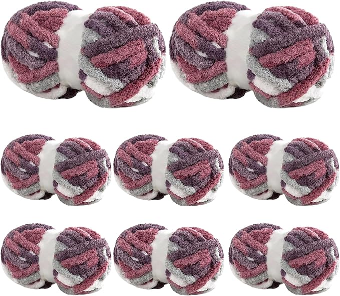 BALAPET Tie Dye Chunky Chenille Yarn for Crocheting & Knitting, Soft Fluffy Kitting Yarn Set, Multi Color Plush Yarn for Handcrafts Weaving Making Blankets (8, Red Purple) by BALAPET