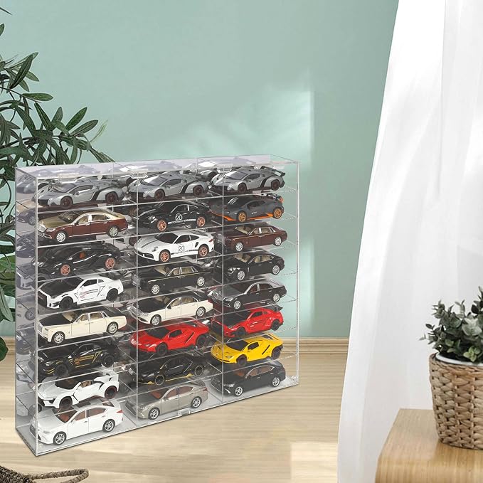 Clear Acrylic Display Case for 1:24 Scale Diecast Toy Model Cars Hot Small Toy Wheels Storage Showcase, 98% UV Protection, 4mm Thick Acrylic 24 Compartments, - Image 4