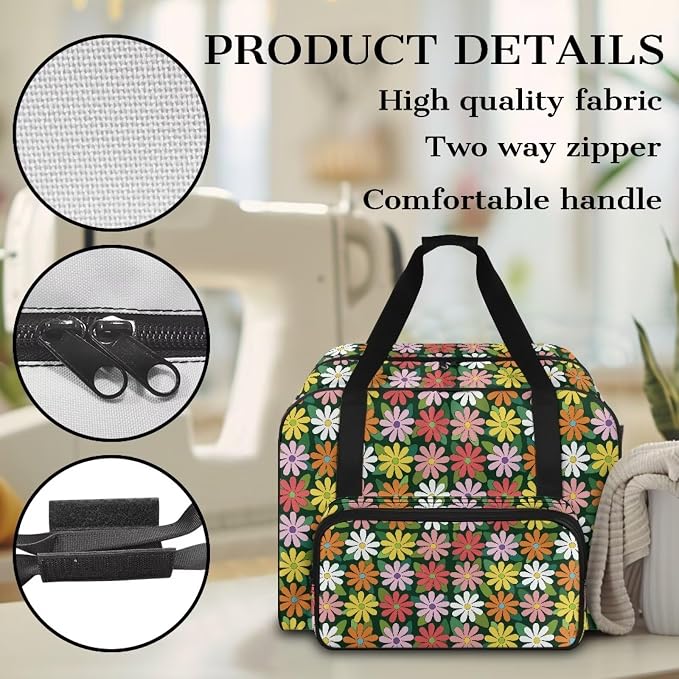 Sewing Machine Case Portable Sewing Machine Organizer Bag Large Capacity Appliance Dust Storage Bag Universal Versatile Travel Tote Bag, Hippie Flower - Image 5