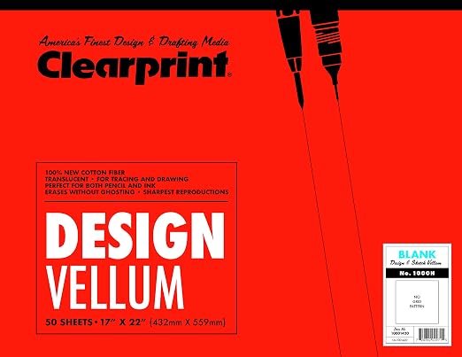 Clearprint 17" x 22" 1000H Design Vellum Pad, 16 lb., 100% Cotton, 50 Sheets, 1 Each by Clearprint