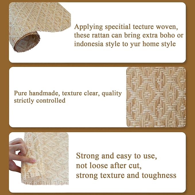 16.5” x3.3FT Natural Rattan Cane Webbing, Woven Mesh Cane Net Roll for DIY Caning Furniture Decor Projects: Chair, Cabinet, Ceiling and Door (+) - Image 4