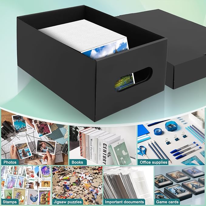 10PCS Photo Storage Box for 5"x7" Photos,12.8“ x 7.87“ x 5.3“ Picture Box Store and Protect Pictures with Lid, Photo Storage Box Documents Black - Image 4