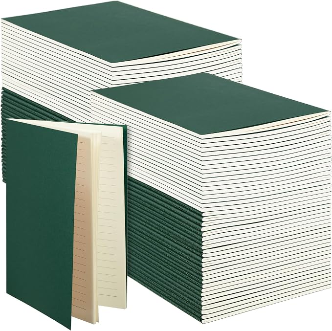 100 Pcs A5 Journals Notebooks Bulk,Green,Lined | Kraft Softcover Small Notebooks 5.5 Inch x 8.3 Inch Notepads with 60 Page 30 Sheet for Writing Sketch Travel Office Supplies by Mimorou
