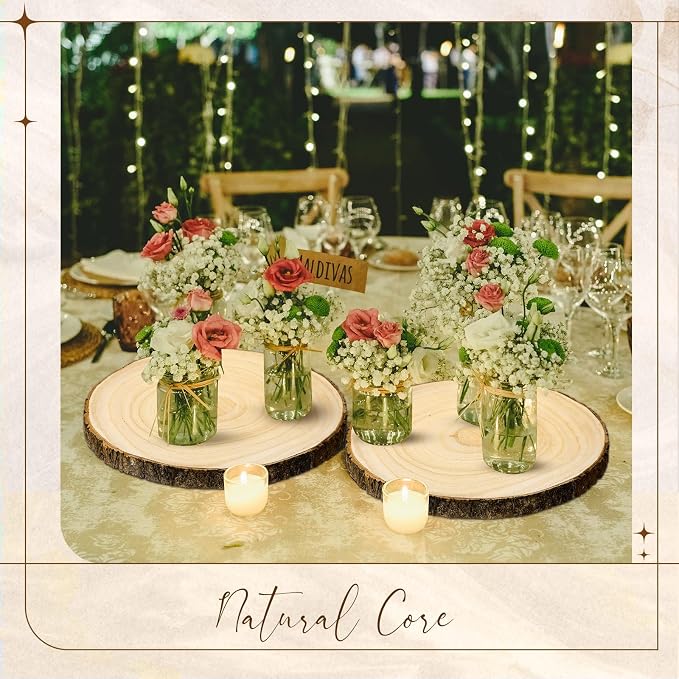 Tioncy 20 Pcs Natural Large Wood Slices for Centerpieces,12-13 Inch | Round Unfinished Wooden Slabs for Wedding, Wood Circles, Rustic Table Decor, DIY Crafts and Centerpiece Displays - Image 5
