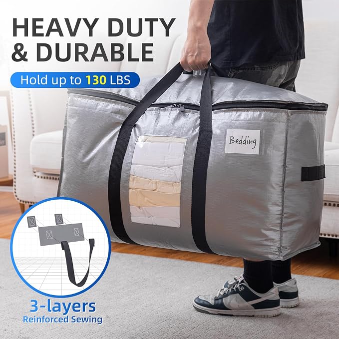 TAILI 10 Pack Silver XXL Moving Bags,Storage Bags with Visible Window | 93L Heavy Duty Totes For Home Storage,Wrap Around Handles,Alternative to Moving Boxes, College Dorm,Perfect for Moving - Image 5