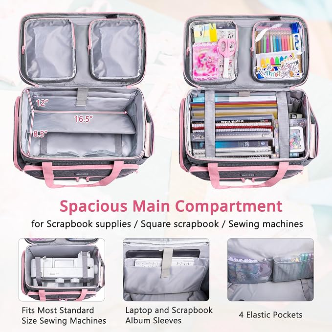 AMOIGEE Rolling Tote Bag with Wheels and Handle, Sewing Machine Case, Craft Organizer Tote for Scrapbooking Storage, Teacher Rolling Bag, Craft Supply Storage, Art Bag, Rolling Cart for Teachers - Image 3