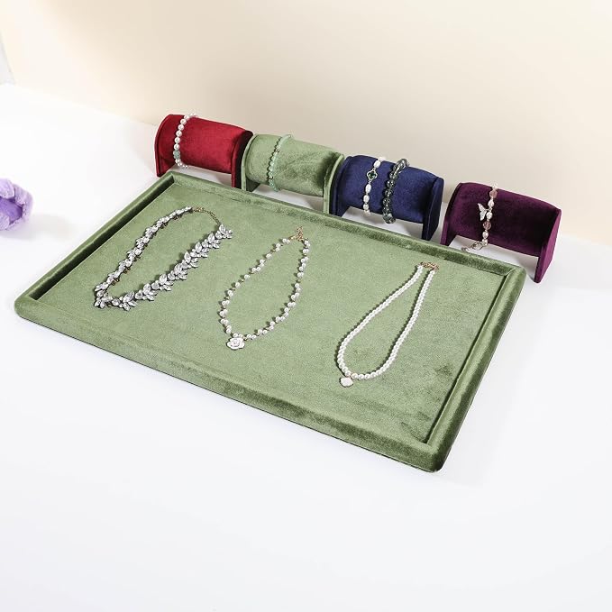 Rectangle Jewelry storage organizer plate, Velvet Jewerly display tray, Empty showcase tray for Necklace Bracelet Ring Earring【Light Green-Large, 17.7 x 11.8 in 】 - Image 7