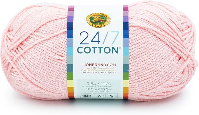 Lion Brand Yarn, 24/7 Cotton Yarn, Pink Lemonade, 1 Pack | Light Worsted 100% Mercerized Cotton Yarn for Crochet, Knitting, Craft, 185 Yards of Natural Fiber for Tees, Bags, Dishcloths by LionBrandYarn