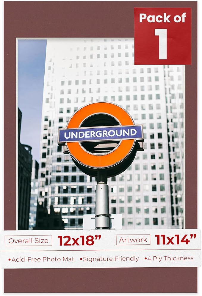 11x14 Mat for 12x18 Frame - Precut Mat Board Acid-Free Show Kit with Backing Board, and Clear Bags Maroon 11x14 Photo Matte Made to Fit a 12x18 Picture Frame Matboard for Framing, Pack of 1 Mat by PosterPalooza