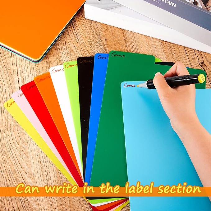 Lewtemi 50 Pcs Comic Book Dividers Multicolor Frosted Card Separator with Tabs Large Plastic Comic Book Dividers for Books Storage Boxes, 10 Assorted Colors, 7.25 x 11.25 Inch - Image 3