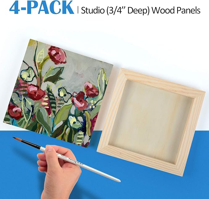 4 Pack 6x6’’ Unfinished Birch Wood Panels Kit for Painting | Studio 3/4’’ Deep Wooden Canvas, Cradle Boards for Acrylic Pouring, Art, Crafts, Epoxy Resin, Laser Engraving Cutting - Image 6