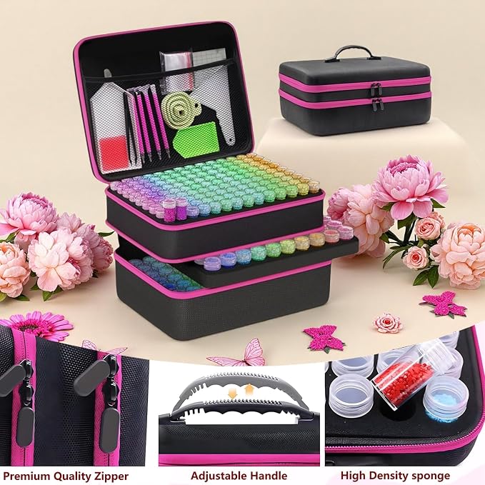 GZWENHAN 246 Slots Diamond Painting Storage Container, Diamond Painting Accessory kit, Diamond Art Accessories and Jewelry Craftsmanship Beads Storage Box, (Rose red) - Image 2