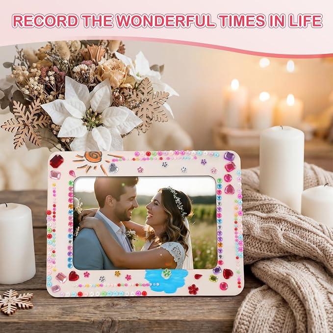 Yousoontic 30 Pack Picture Frame Painting Craft Kit for 4 x 6 Inch Photo DIY Unfinished Wooden Picture Frames with 30 Pcs Color Pens and 10 Sheets Crystal Diamond Stickers for DIY Craft - Image 6