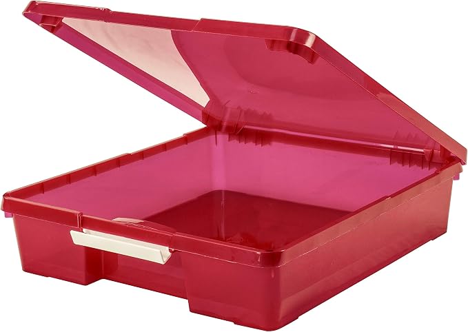 Storex Classroom Craft Project Box – Stacking Plastic Organizer Fits 12x12 Scrapbooking Paper, Red, 5-Pack (63204U05C) - Image 6