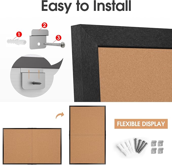 Extra Large Cork Bulletin Board 72" X 48", Foldable Notice Pin Board for Wall, Black Wood Framed 6'x4' Corkboard, Wall Mounted Noticeboard with 32 Push Pins for School, Home & Office - Image 7