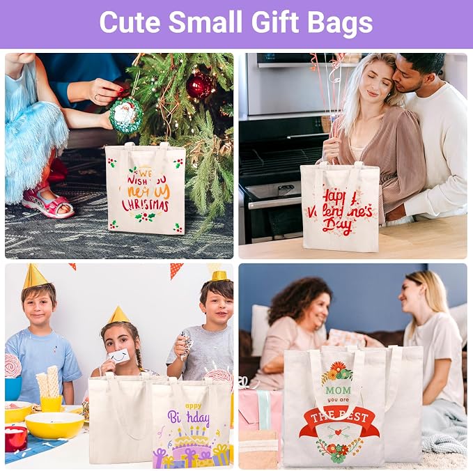 Segarty Blank Canvas Tote Bag, 12 Pack 9.8x11.8 Small Tote Bags for Women, Reusable Plaid Tote Bag Bulk with Natural Cotton for DIY, Birthday Parties, Bridal Gifts, Goodie, Christmas Celebrations - Image 7