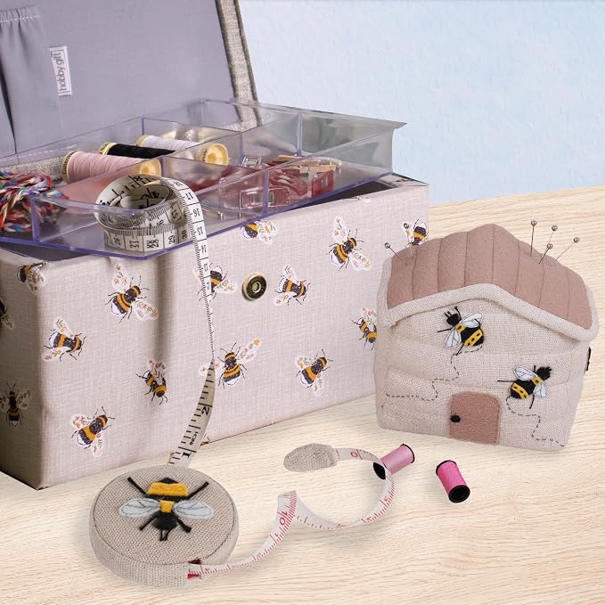 Hobby Gift Bee Sewing Gift Set with Fabric Sewing Box, Matching Pin Cushion and Tape Measure – Coordinated Sewing Accessories Bundle - Image 3