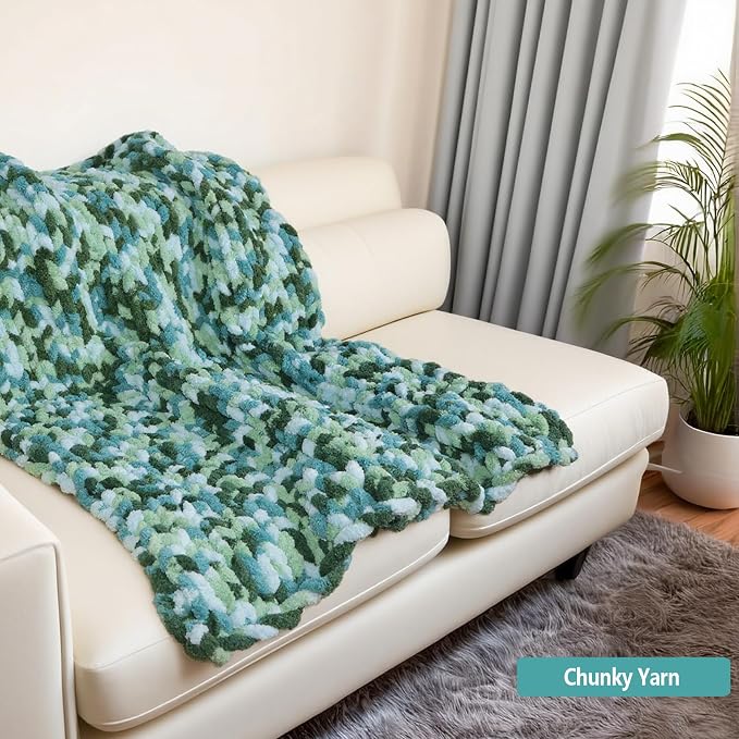 8 Pack Giant Chunky Yarn for Crocheting/Hand Knitting, Blanket Extra Thick Yarn, Mint, Teal, Green Super Bulky Large Soft Fluffy Plush Fuzzy Thick Chenille Yarn-1 Pack of 226g/7.97oz-Green Gradient - Image 3
