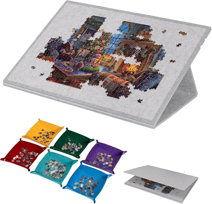 Lavievert 1500 Piece Tilting Puzzle Board with 6 Sorting Trays - Light Gray | 2-in-1 Designed Stand & Cover, 3 Adjustable Tilt Angles, Lightweight & Portable, Felt Mat Plateau Jigsaw Table for Adults by LAVIEVERT