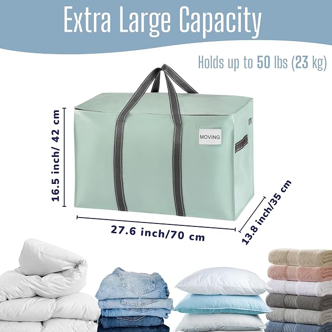 VENO 10 Pack Heavy Duty Moving Bags, Extra Large Storage Bags with Reinforced Handles & Strong Zippers, Foldable & Reusable Moving Box Alternative for Clothes & Dorm Storage - Image 4