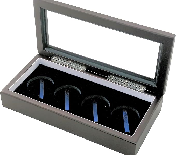 Wood Glass-top Display Box for Four Large Coin Capsules or Challenge Coins by Guardhouse
