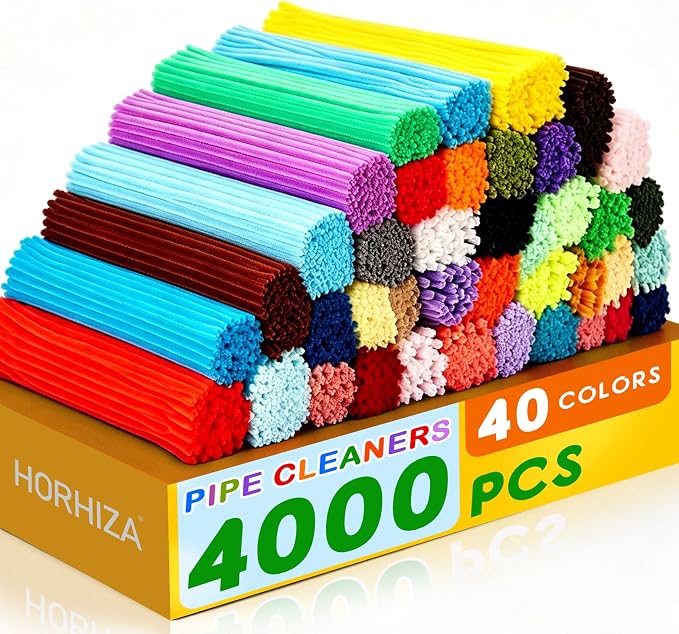 HRHIZA 4000 PCS 40 Colors Pipe Cleaners | Pipe Cleaners Bulk for Crafts, Multi-Color Chenille Stems for Projects Creative DIY Room Decor(12inch*6mm) by Unknown