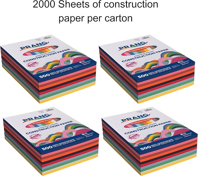 Prang (Formerly Art Street) Construction Paper, 10 Assorted Colors, Standard Weight, 9" x 12", 500 Sheets | Standard Weight Groundwood Paper, Color-Blocked Stack, 50 Sheets Each of 10 Assorted Colors, Recyclable, 500 Sheets Total - Image 2