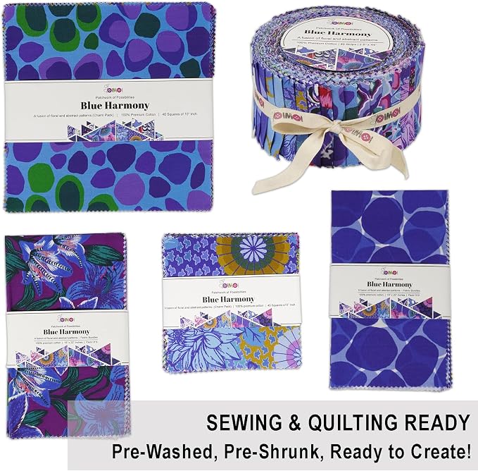Soimoi 40 Pcs Cotton Fabric Squares Bundles Charm Packs for Quilting, Fat Quarter Layer Cakes, Precuts Quilt Squares 5 x 5 inches, DIY Fabric Bundle - Blue Harmony - Image 5