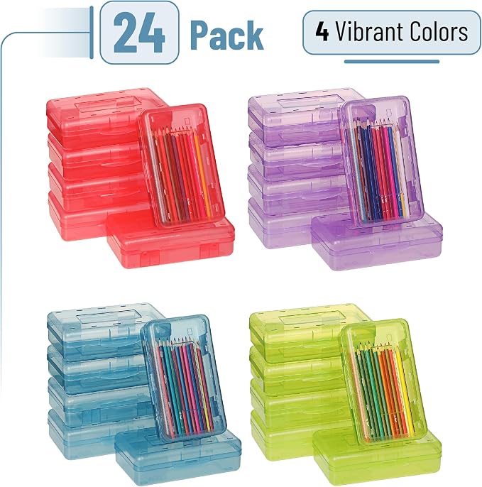 Mr. Pen- Plastic Pencil Case Box, 24 Pack | Large Crayon Marker Pen Organizer Bulk, Plastic Bead Organizing Container with Snap-Tight Lids, Clear Craft Storage Boxes - Image 2