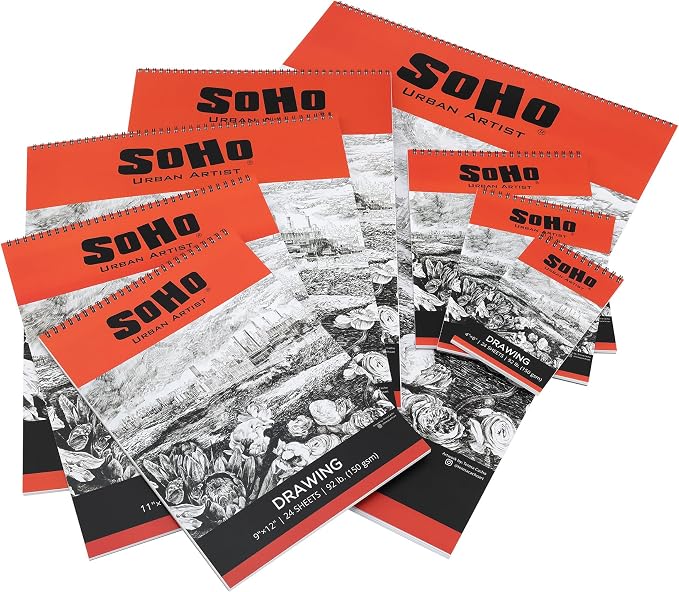 SoHo Urban Artist Softcover Drawing Pad - 8"x10", 36 Pack w/864 Sheets Total - 92 lbs/150gsm, Mixed Media, Dual-Sided, Acid-Free, Wire-Bound, Micro-Perforated, Repeated Erasing & Reworking - Image 6