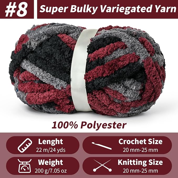 Chunky Jumbo Chenille Yarn Multicolor 10 Pack | 2000g/240yds Super Bulky Baby Soft Yarn for Hand Knitting Fluffy Chunky Knit Throw Blanket Yarn - Image 2