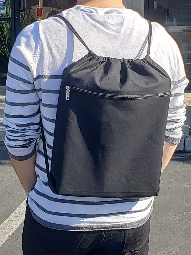 Cotton Canvas Drawstring Backpack with Zippered Front Pocket Cinch Sack Pull String Sport Bags for Gym, Hike Bags - Image 7